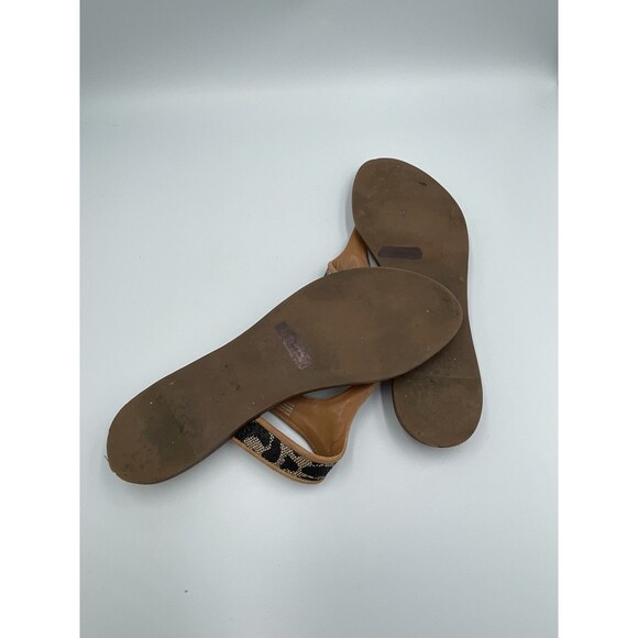 Tory Burch Cameron Leopard Thong Sandals Women’s 8 Leather Gold Emblem - Picture 5 of 5